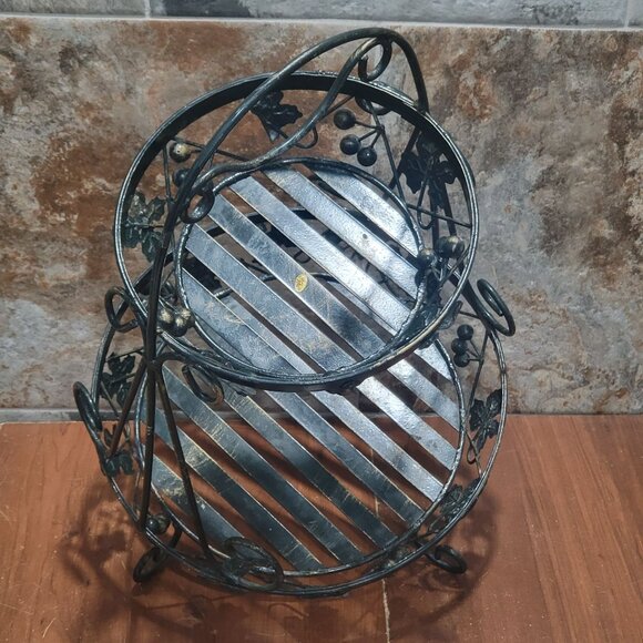 Two Tier Metal Fruit Basket Kitchen Storage Organizer 21" High Vines and Leaves - Picture 12 of 12